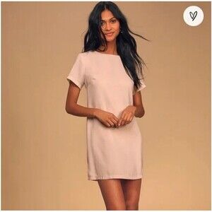Lulus Shift and Shout Nude Color Shift Dress, Small Lined short sleeve zip back